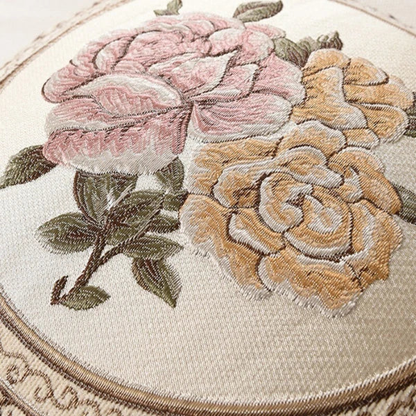 1X Chinese Retro Floral Embroidery Cushion Case Ruffle Trim Pillow Cover No Core