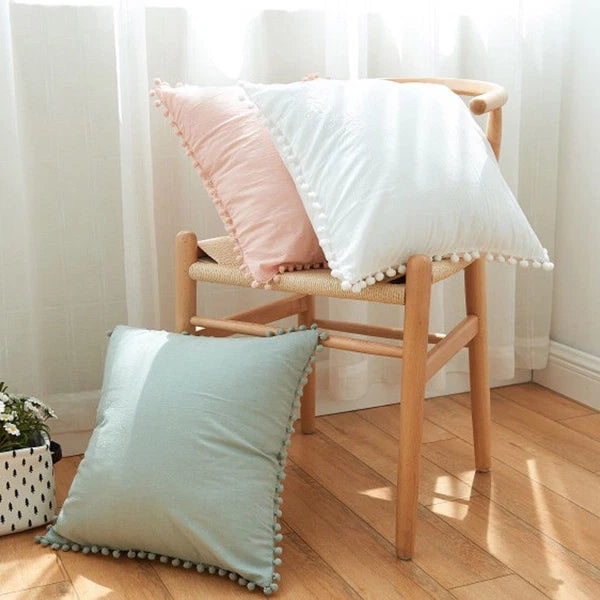 Nordic Style Pom-pom Washed Cotton Pillowcase Throw Pillow Case Sofa Cushion