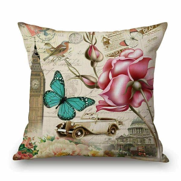 Gift Flower Bed Cushion Retro 18" Sofa Car Waist Pillow Cover Case
