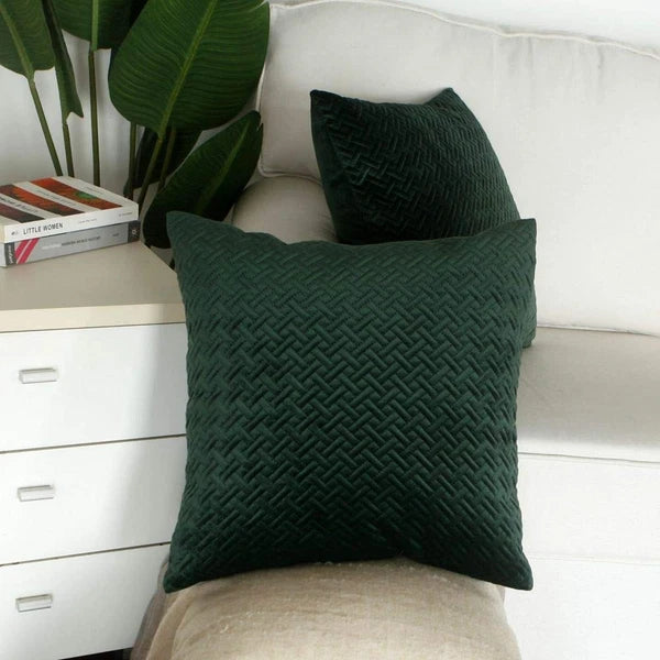Set of 2, Decorative Velvet Bed Throw Pillow Case, Sofa Soft Quilted Pattern,...