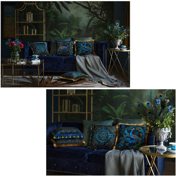 Luxury 18x18in Royal Peacock Velvet Throw Pillow Covers Sofa Bed Cushion Covers