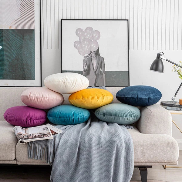 45cm Solid Color Round Cushion Cover Soft Velvet Pillowcase Sofa Bed Decor Props