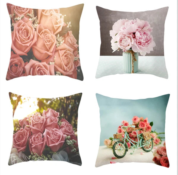 18''X18'' LOVE FLOWER ROSE POLYESTER CUSHION COVER PILLOW CASE HOME SOFA DECOR