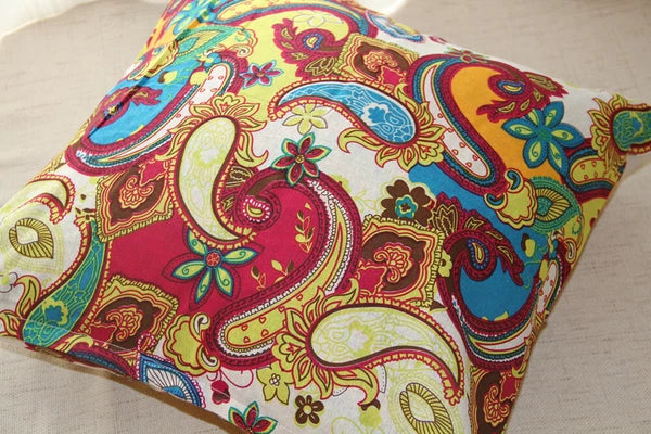2 pcs Pillow Case Cotton Linen Paisley Sofa Bedding Decor Square Cushion Cover