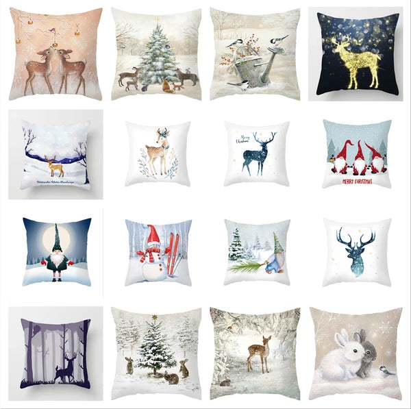 2024 NEW CHRISTMAS NEW YEAR POLYESTER CUSHION COVER PILLOW CASE HOME SOFA DECOR
