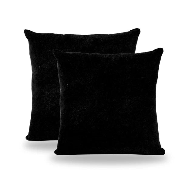 Set of 2 Black Velvet Cushion Covers 22x22" | Soft Pillow Cases for Sofa/Bed