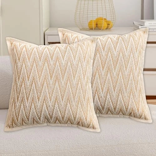 2 Pack Pillow Cover Decorative 18 x 18 inch Pillow Cases for Sofa Bed Beige