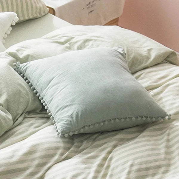 Nordic Style Pom-pom Washed Cotton Pillowcase Throw Pillow Case Sofa Cushion