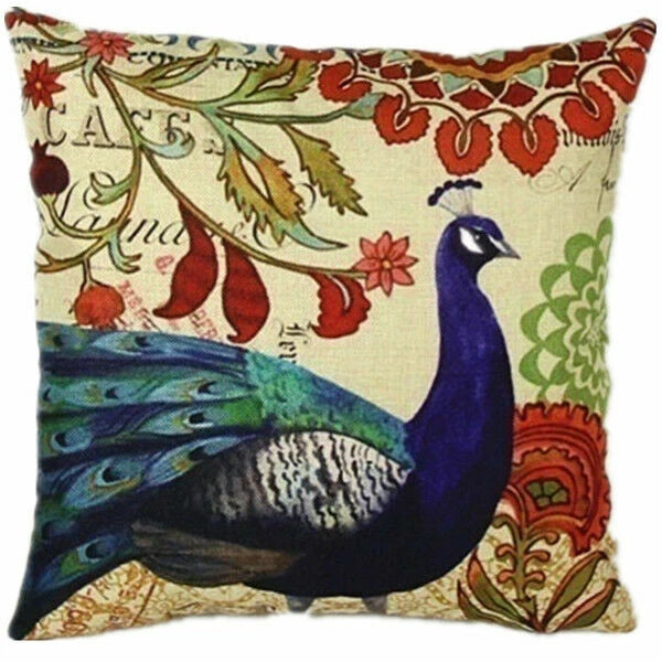 Memory Peacock & Flowers Home Decor Pillow Case Sofa Cushion Cover