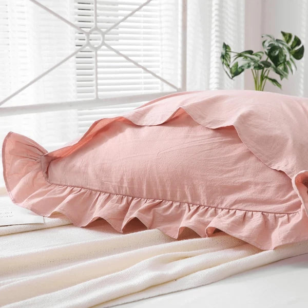 Ruffle Pillowcases Farmhouse Dusty Rose Throw Pillow Covers for Couch,Washed ...