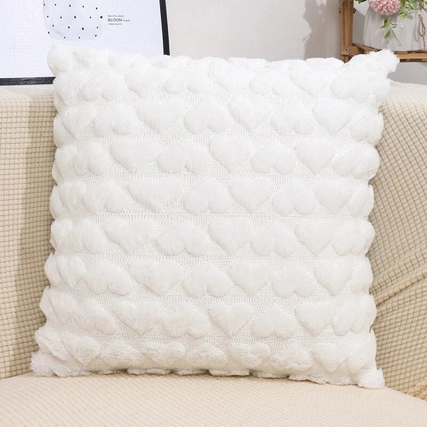 45cm Plush Heart Jacquard Throw Pillow Cover Sofa Car Seat Back Cushion Case