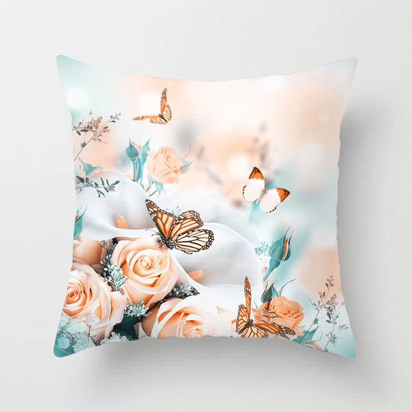 BUTTERFLY FLOWER POLYESTER CUSHION COVER PILLOW CASE HOME SOFA DECOR 45X45 UK