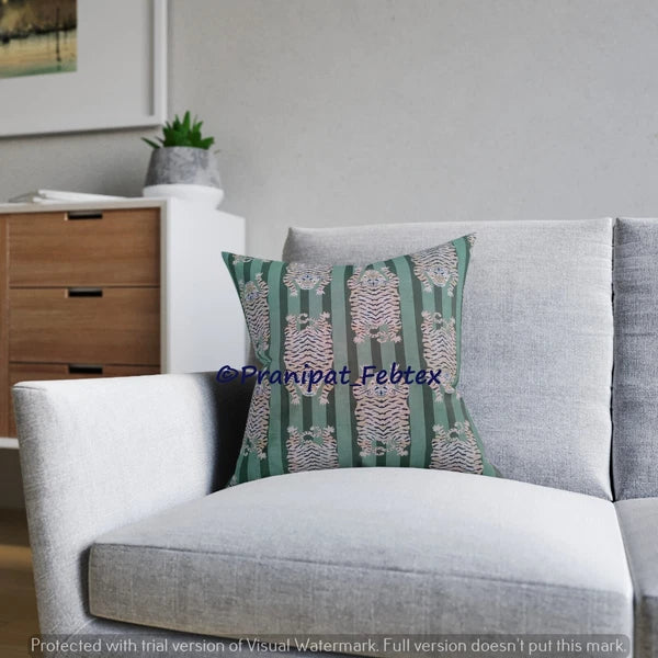 Set of 5 Green Tibetan Tiger Print Cotton Cushion Sham Square Sofa Pillow Cases