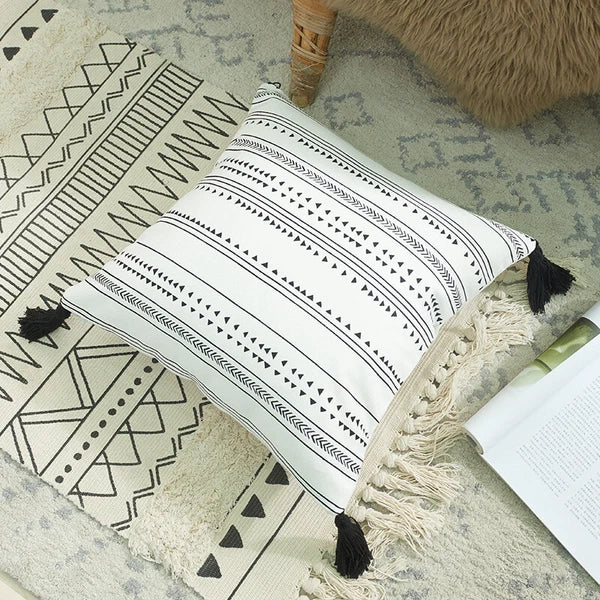 Cotton Linen With Tassels Sofa Cushion Cover Waist Pillowcase Home Decor 18" UK