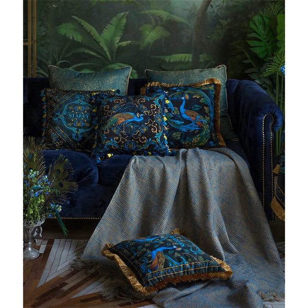 Luxury 18x18in Royal Peacock Velvet Throw Pillow Covers Sofa Bed Cushion Covers