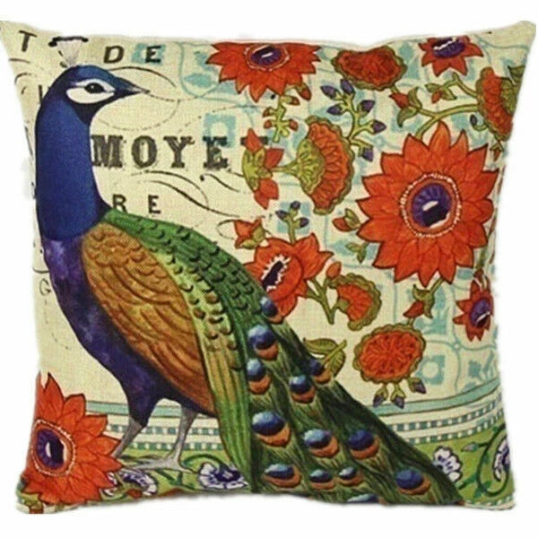 Memory Peacock & Flowers Home Decor Pillow Case Sofa Cushion Cover