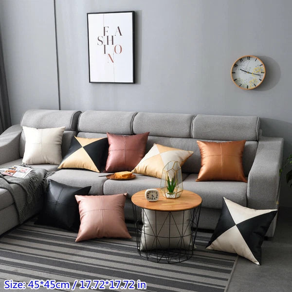 PU Faux Leather Cushion Cover Bed Sofa Back Support Case Pillowcase 45 45cm