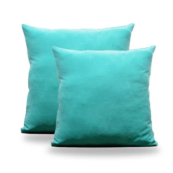 Set of 2 Aqua Velvet Cushion Covers 18x18 | Soft Throw Pillow Cases for Sofa/Bed