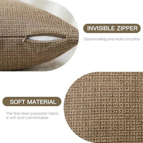 Pack of 2 Throw Pillow Covers 18x18 Inch Linen Coffee Brown Pillowcases