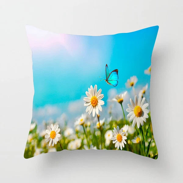 BUTTERFLY FLOWER POLYESTER CUSHION COVER PILLOW CASE HOME SOFA DECOR 45X45 UK