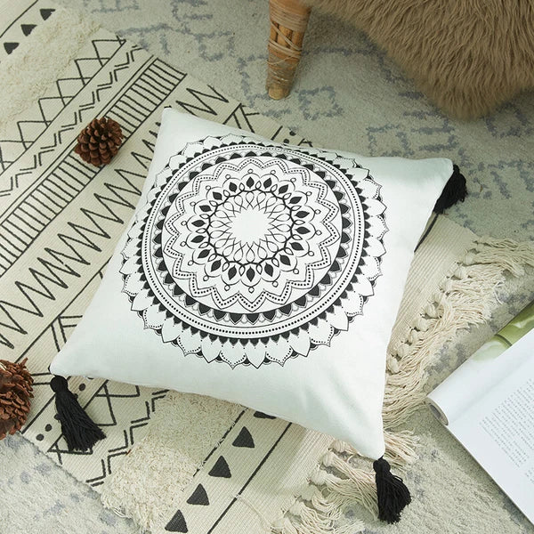 Cotton Linen With Tassels Sofa Cushion Cover Waist Pillowcase Home Decor 18" UK