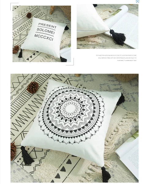 Cotton Linen With Tassels Sofa Cushion Cover Waist Pillowcase Home Decor 18" UK