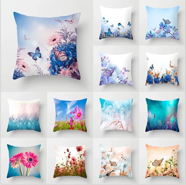 BUTTERFLY FLOWER POLYESTER CUSHION COVER PILLOW CASE HOME SOFA DECOR 45X45 UK